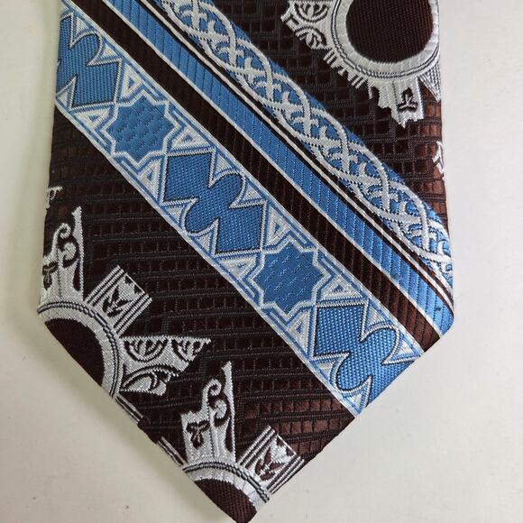 Oscar de la Renta Brown Blue Geometric Tie 4" Wide Vintage Polyester - Picture 2 of 7